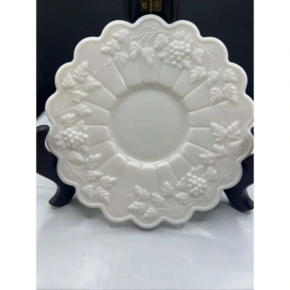 Vintage Westmoreland Glass Co Milk Glass Paneled Grape Tea Cup Saucer 5.75